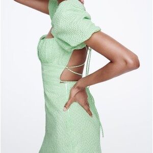 zara green gingham mini dress